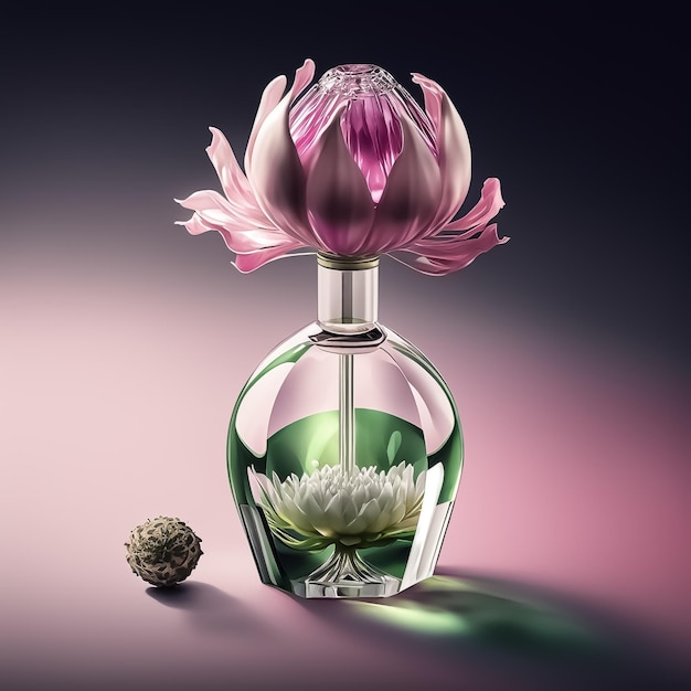 Frasco de perfume elegante decorado com flores