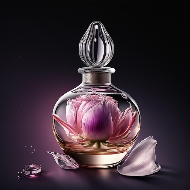 Frasco de perfume elegante decorado com flores