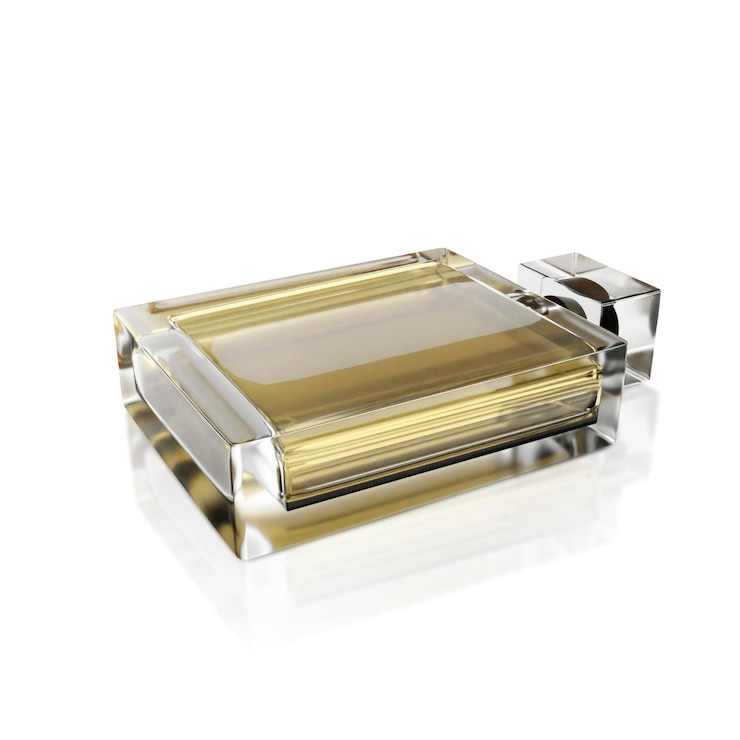 Foto frasco de perfume em uma renderização 3d de fundo branco