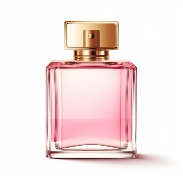 Frasco de perfume rosa feminino isolado em fragrância elegante de fundo branco e aroma floral de luxo generativo ai