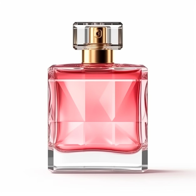 Frasco de perfume rosa feminino isolado em fragrância elegante de fundo branco e aroma floral de luxo generativo ai