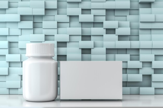 Foto frasco de remédio branco de renderização 3d com caixas de embalagem