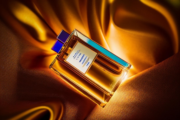 Foto frasco de vidro de perfume feminino publicidade maquete promocional embalagem de produto renderização closeup