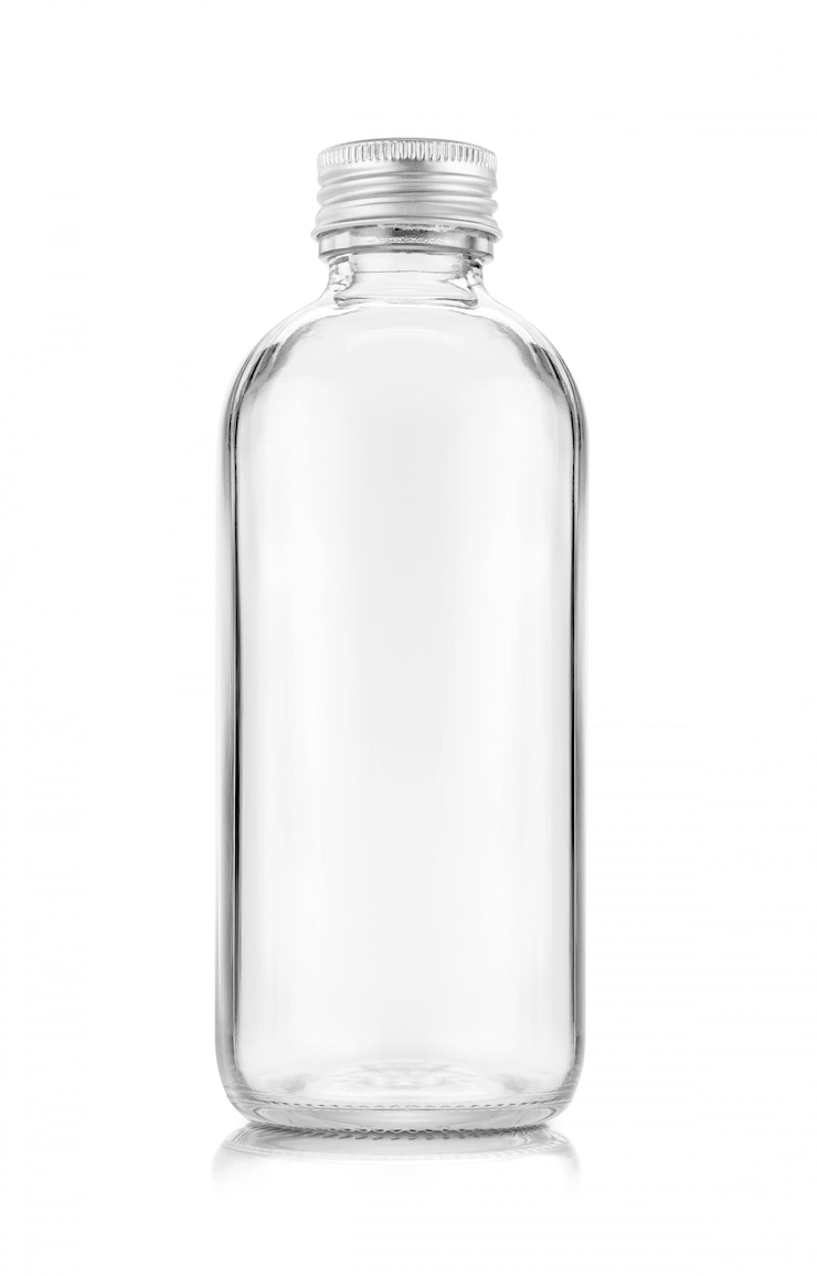 Foto frasco de vidro transparente de embalagens em branco para bebidas ou medicamentos