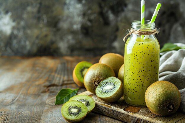 un frasco de fruta de kiwi con una paja en el medio