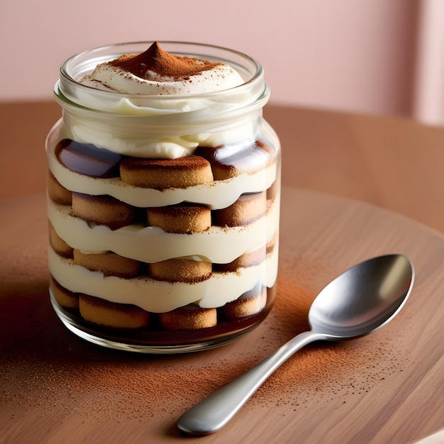 un frasco de galletas con una cuchara a su lado que dice "crema"