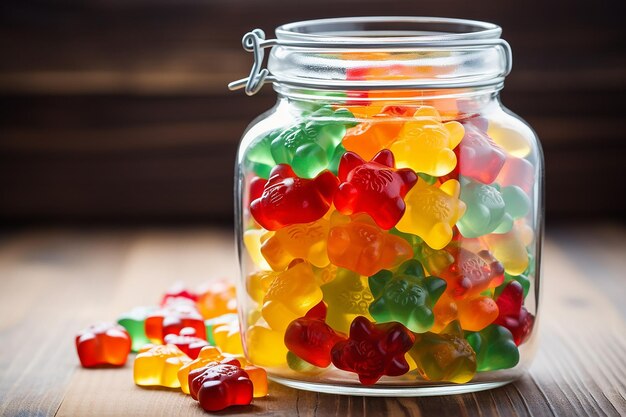 Foto un frasco lleno de osos de goma de colores