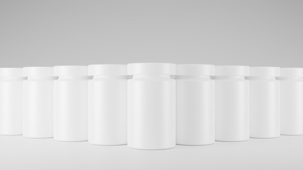 Frasco de medicina de plástico blanco frasco de medicina en blanco en maqueta de frasco blanco en blanco