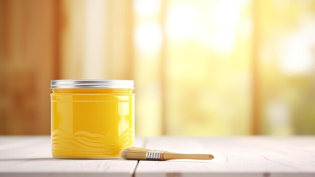 Un frasco de miel y un pincel en la mesa