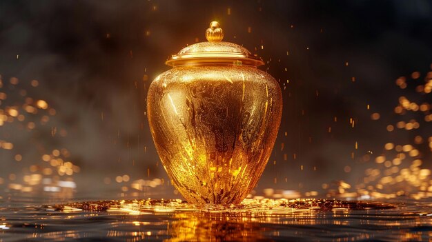 Un frasco de oro en medio de un logro de oro líquido generado por la IA