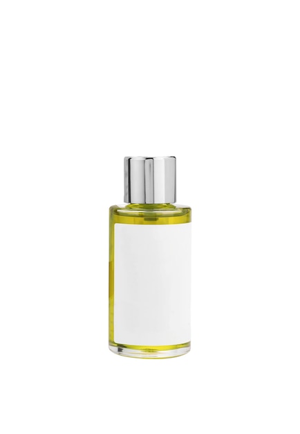 Frasco de perfume amarillo aislado