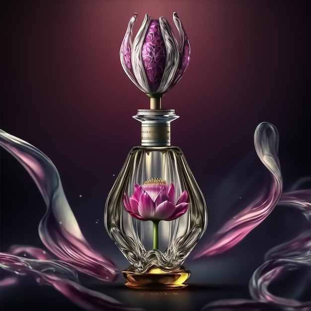 Frasco de perfume elegante decorado con flores.
