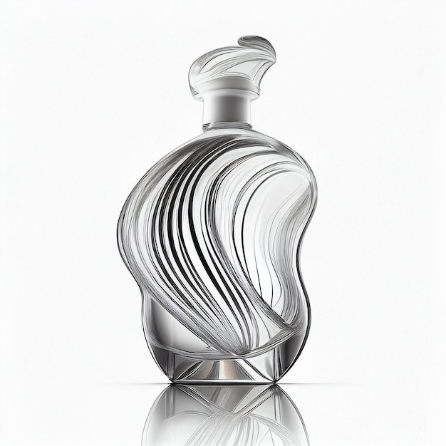 Frasco de perfume, forma curva inusual, aislado en blanco, logotipo de la empresa de perfumes, para el diseño