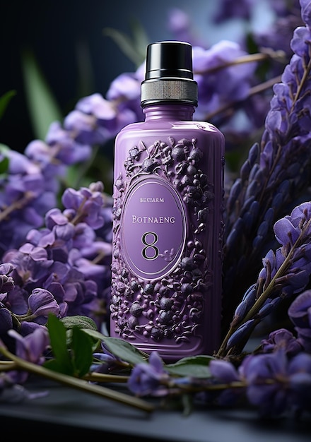 un frasco de perfume morado con el número 6