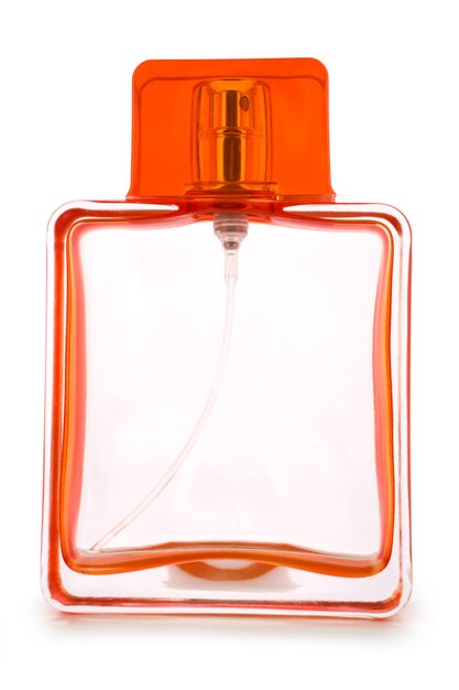 Frasco de perfume naranja vacío aisladoxA