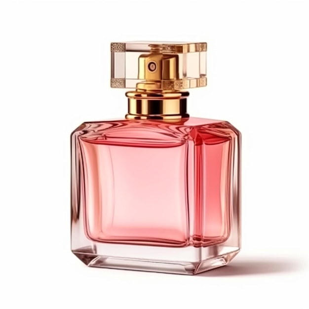 Frasco de perfume rosa para mujer aislado sobre fondo blanco fragancia elegante y aroma floral de lujo generativo ai