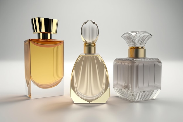 Frasco de perfume sobre la mesa El perfume ampliamente utilizado para garantizar un olor agradable y duradero es una mezcla de sustancias como aceites esenciales aromáticos alcohol y agua en ml