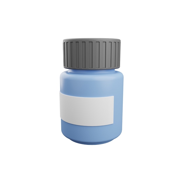 Frasco de píldoras de medicina 3D aislado sobre fondo blanco. Ilustración 3d de botella de medicina aislado en blanco