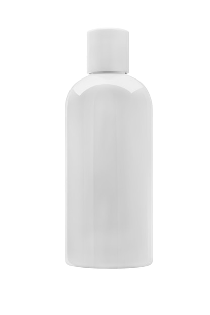 Frasco plástico branco para uso em sabonete ou xampu e cosméticos sem rótulo isolado no fundo branco