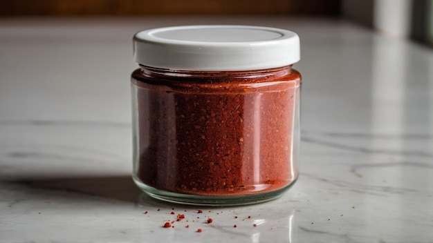 Un frasco de polvo de sumaco picante su color rojo vibrante mejora cualquier plato con una explosión de sabor
