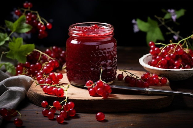 Un frasco de saludable mermelada de grosella roja