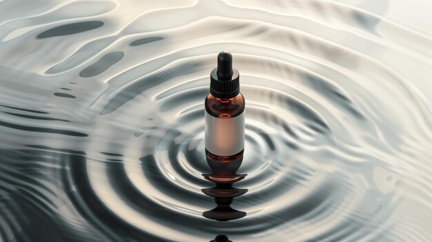 Un frasco de suero con gotero rodeado de ondas de agua generado por inteligencia artificial