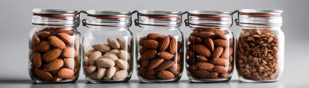 Foto un frasco de vidrio de almendras con la parte superior etiquetada como almendras.