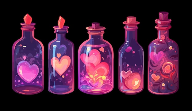 Un frasco de vidrio con corazones multicolores aislados unos de otros Aislados en el fondo Ilustración vectorial de dibujos animados