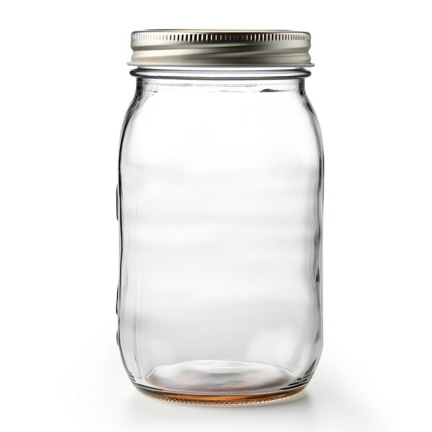 Foto un frasco de vidrio vacío aislado sobre un fondo blanco