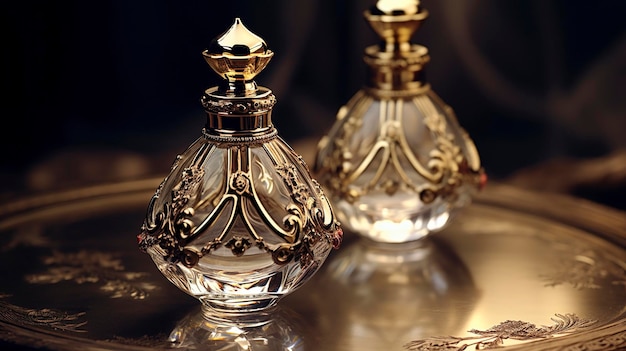 Frascos de perfume dourados luxuosos