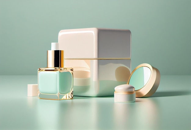 Frascos e frascos de cosméticos isolados na cor de fundo com embalagem de caixa AI Generated