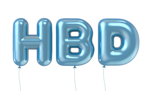 Frase de globo de papel de aluminio HBD azul de representación 3d sobre fondo blanco