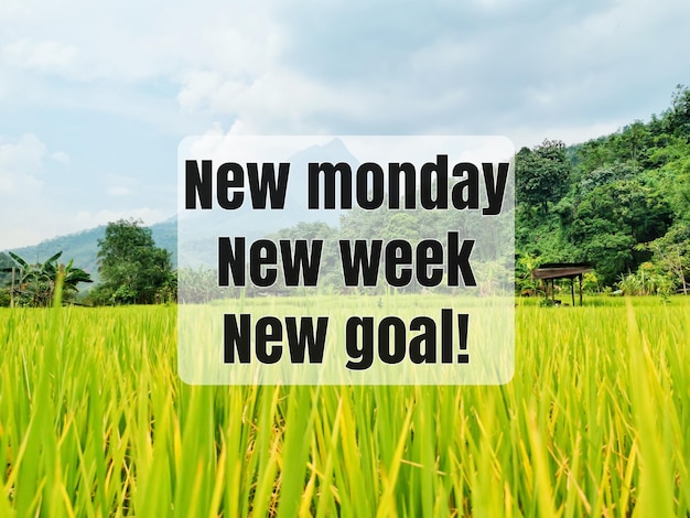 Frase nuevo lunes nueva semana nuevos objetivos con fondo de naturaleza borrosa.