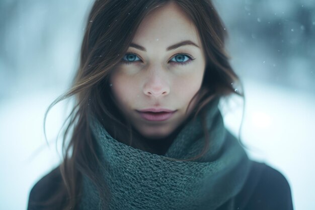 Frau allein im Wald in einer Winterszene