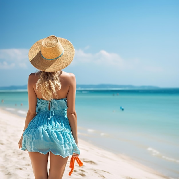 Frau am Strand mit Hut