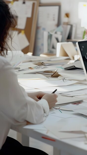 Frau arbeitet am Laptop im Büro