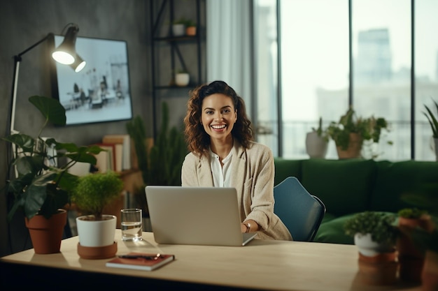 Frau arbeitet in einem Laptop