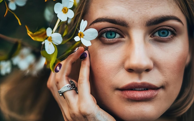 Frau auf dem Foto mit Blumen