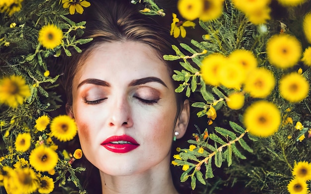 Frau auf dem Foto mit Blumen