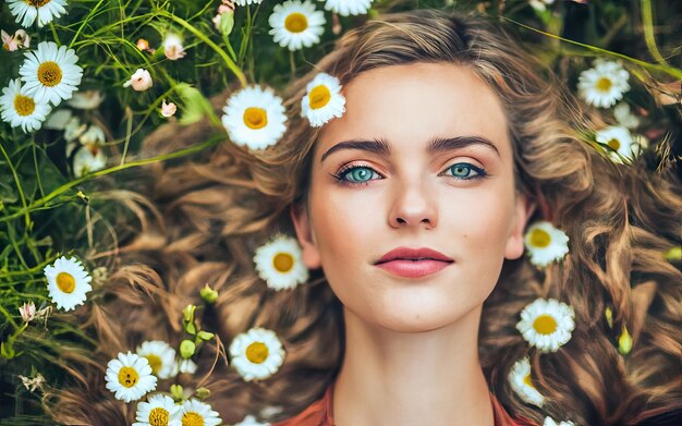 Foto frau auf dem foto mit blumen