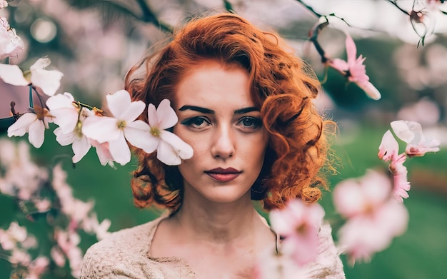 Frau auf dem Foto mit Blumen