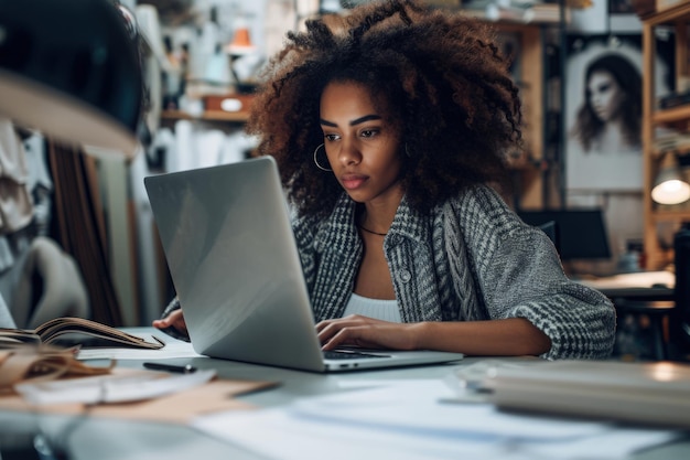 Frau benutzt Laptop am Tisch