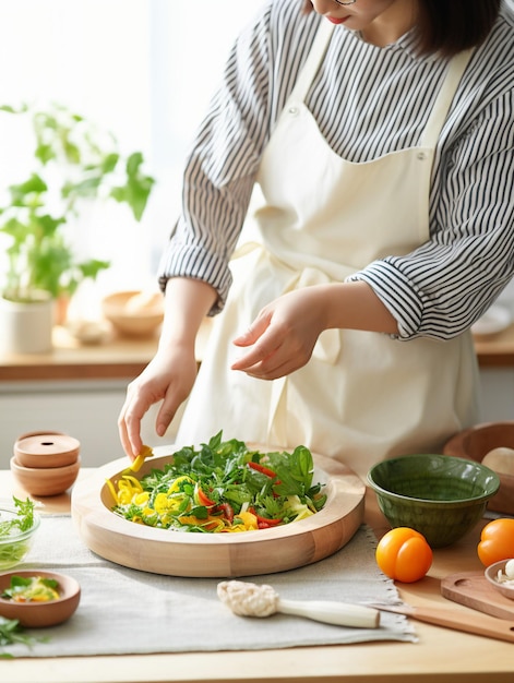 Frau bereitet Salat in der Küche vor