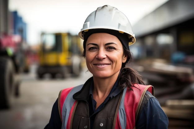 Frau beschäftigt sich mit Bauarbeiten auf einer Baustelle. Generative KI