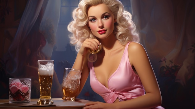 Frau blondes Retro-Bier