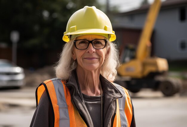 Frau, die an einem Bauentwicklungsprojekt arbeitet Frau, Architektin und Ingenieurin, die Sicherheitsgeräte für die Industrie trägt