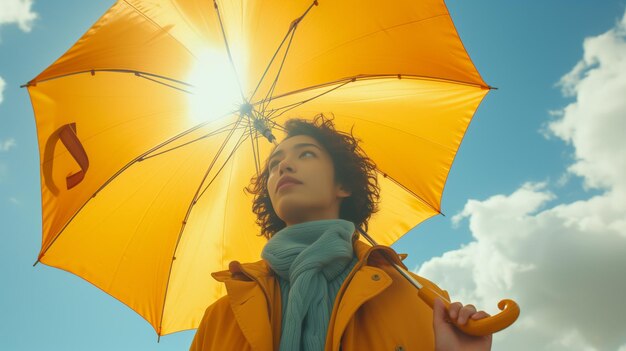 Foto frau, die einen gelben regenschirm hält