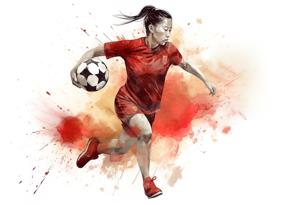 Frau, die Fußball praktiziert Aquarellmalerei Generative KI