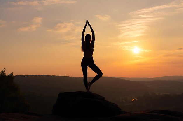 Frau, die im Freien eine Yoga-Pose unterrichtet