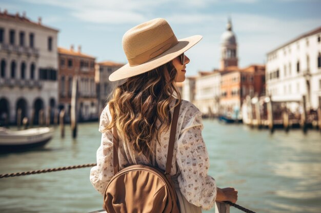 Frau, die sich das Wasser in Venedig ansieht